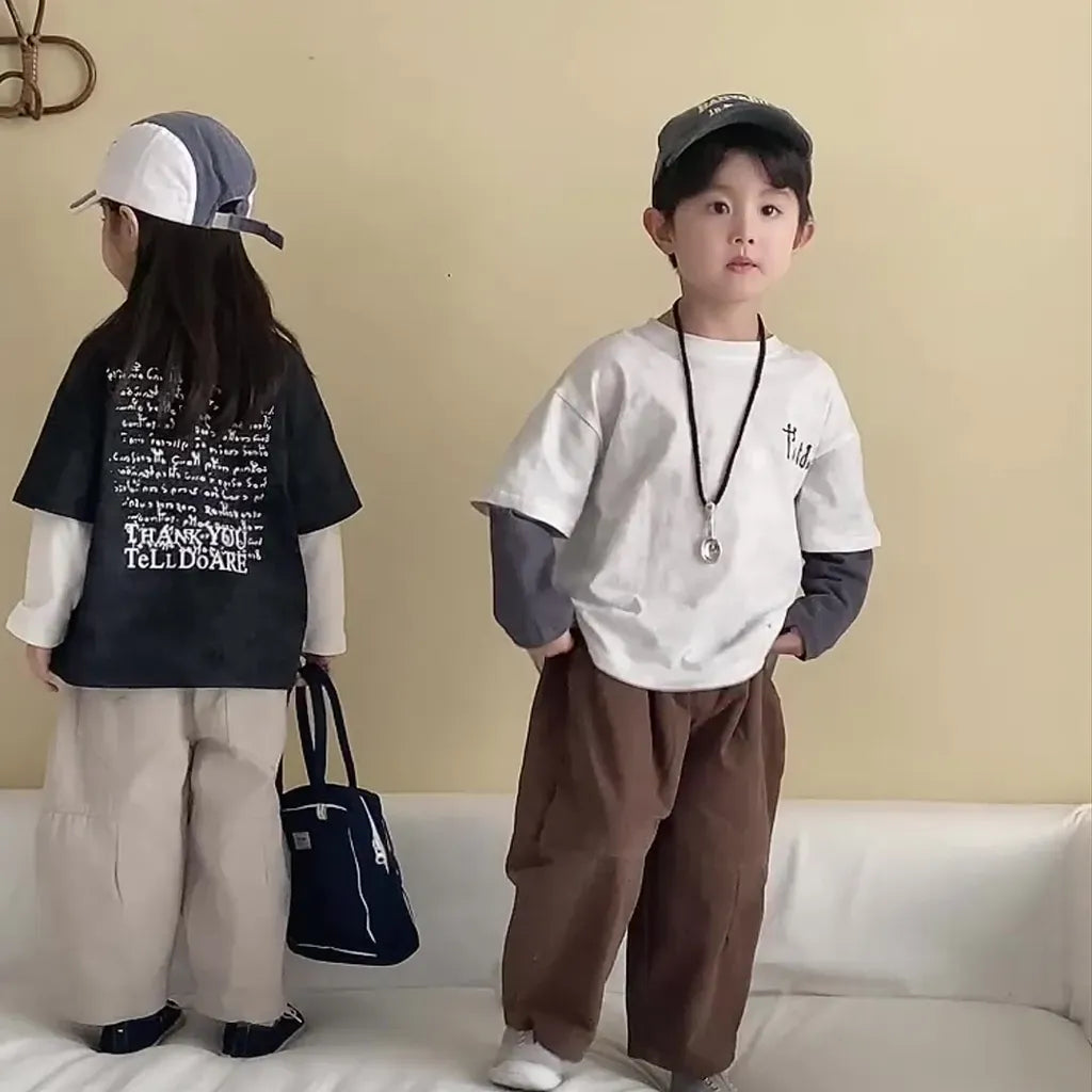 長袖Tシャツ レタリングプリントフェイクレイヤード長袖Tシャツ【mh0011244】