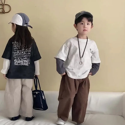 長袖Tシャツ レタリングプリントフェイクレイヤード長袖Tシャツ【mh0011244】