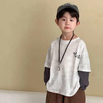 長袖Tシャツ レタリングプリントフェイクレイヤード長袖Tシャツ【mh0011244】