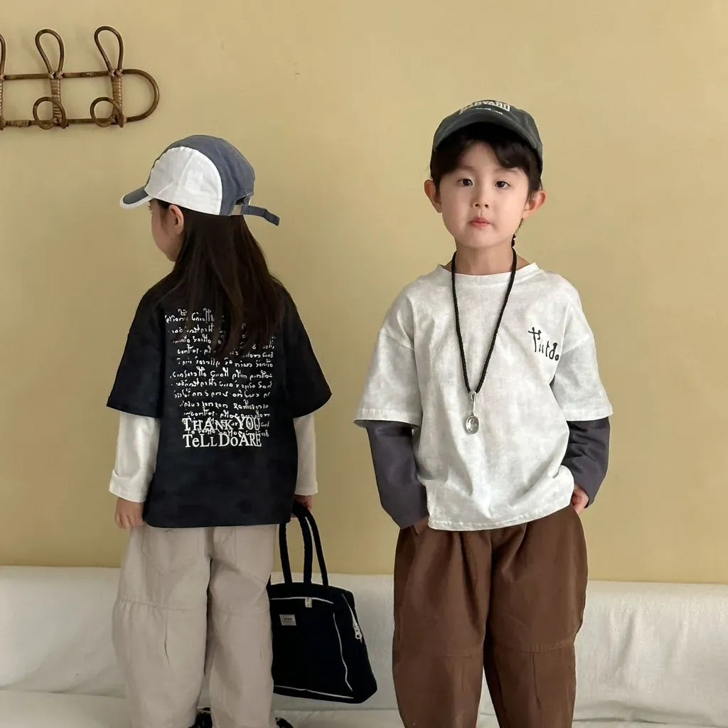 長袖Tシャツ レタリングプリントフェイクレイヤード長袖Tシャツ【mh0011244】