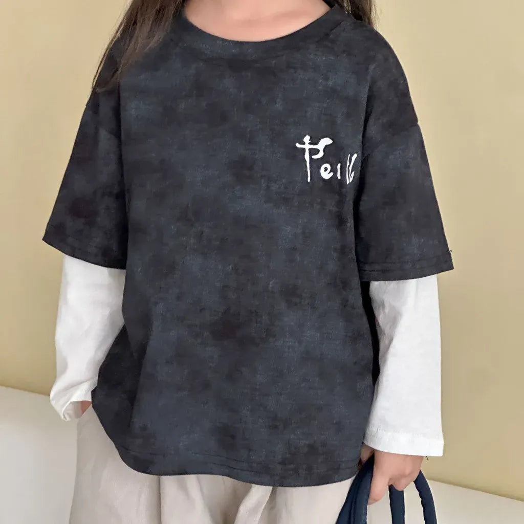 長袖Tシャツ レタリングプリントフェイクレイヤード長袖Tシャツ【mh0011244】