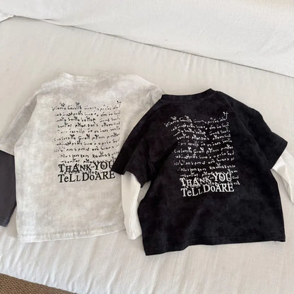 長袖Tシャツ レタリングプリントフェイクレイヤード長袖Tシャツ【mh0011244】