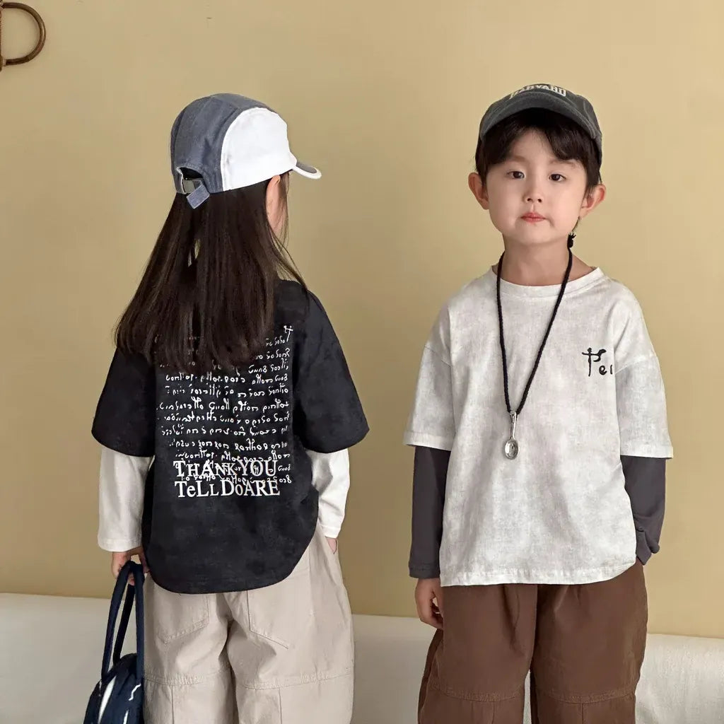 長袖Tシャツ レタリングプリントフェイクレイヤード長袖Tシャツ【mh0011244】