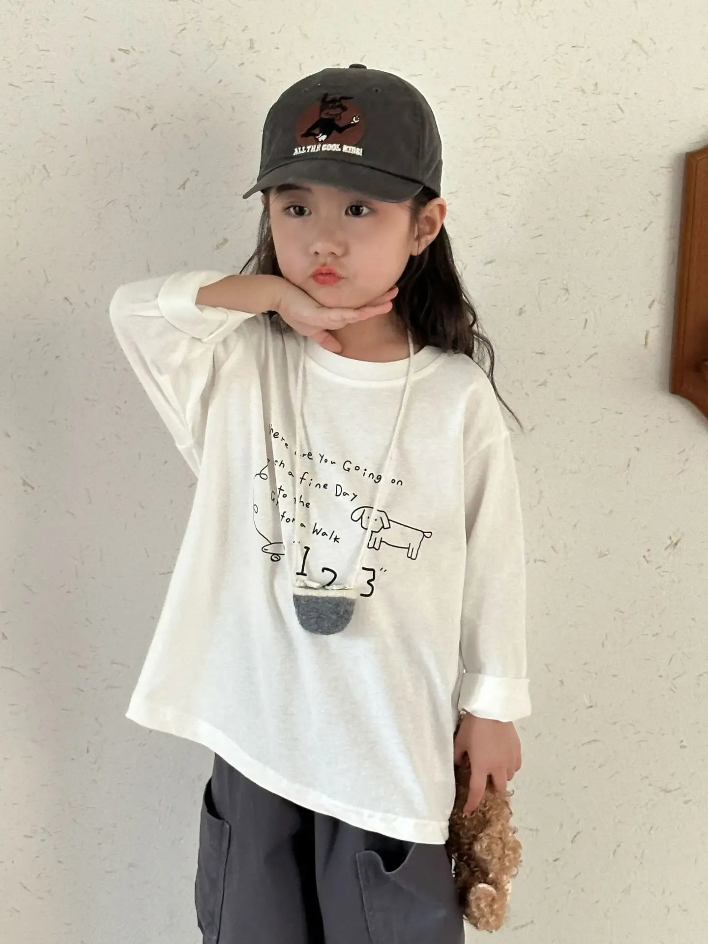 長袖Tシャツ White / 80cm 12M キッズトップス 犬ドッグレターロゴプリント長袖Tシャツ【mh0008513】