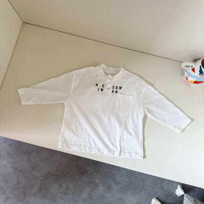 長袖Tシャツ White / 80cm レターロゴヘンリーネック長袖Tシャツ【mh0010487】