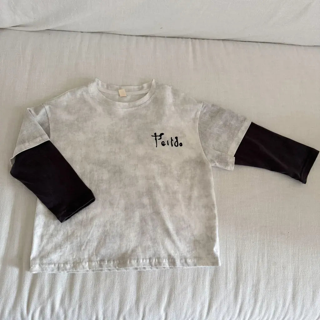 長袖Tシャツ White / 80cm レタリングプリントフェイクレイヤード長袖Tシャツ【mh0011244】