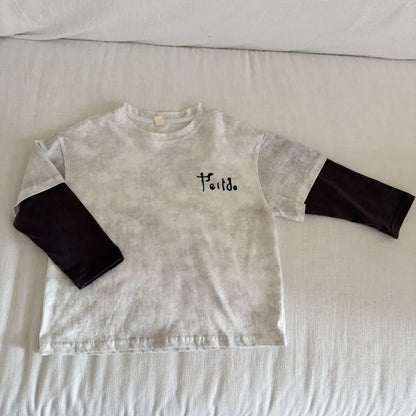 長袖Tシャツ White / 80cm レタリングプリントフェイクレイヤード長袖Tシャツ【mh0011244】