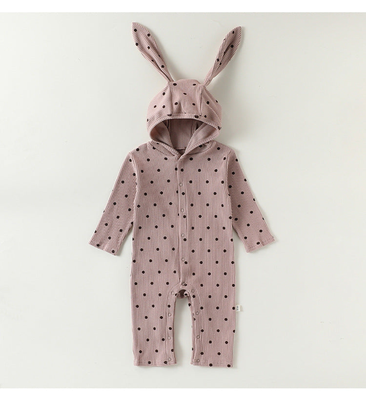 Rabbit Ear Hooded Cotton Romper ウサギ耳 フード付 ロンパース【mh0012322】 Khaki / 66cm Beitaoya