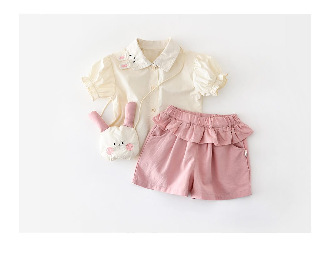 Rabbit Embroidery Set 半袖シャツ フリルハーフパンツ セット【mh0012854】 ABNN 半袖セットアップ