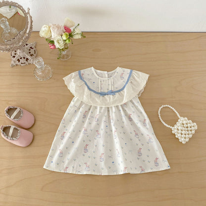 Rabbit Floral Lace Collar Dress ウサギ 花柄 レース襟 ノースリーブ ワンピース【mh0012711】 angou ノースリーブワンピース