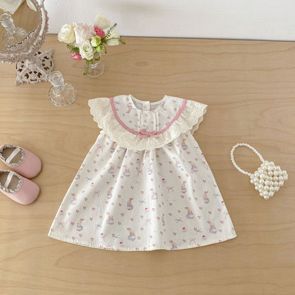 Rabbit Floral Lace Collar Dress ウサギ 花柄 レース襟 ノースリーブ ワンピース【mh0012711】 angou ノースリーブワンピース