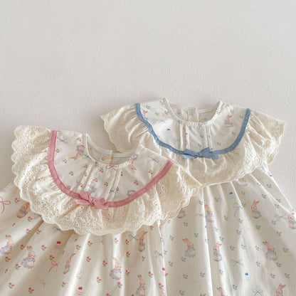 Rabbit Floral Lace Collar Dress ウサギ 花柄 レース襟 ノースリーブ ワンピース【mh0012711】 angou ノースリーブワンピース