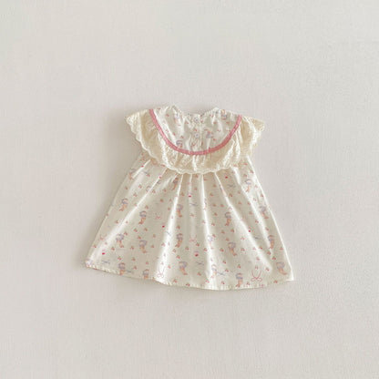 Rabbit Floral Lace Collar Dress ウサギ 花柄 レース襟 ノースリーブ ワンピース【mh0012711】 angou ノースリーブワンピース