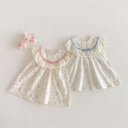 Rabbit Floral Lace Collar Dress ウサギ 花柄 レース襟 ノースリーブ ワンピース【mh0012711】 angou ノースリーブワンピース