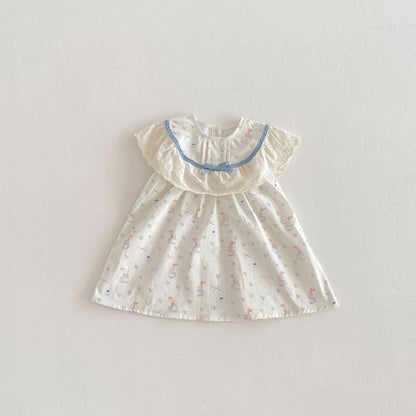 Rabbit Floral Lace Collar Dress ウサギ 花柄 レース襟 ノースリーブ ワンピース【mh0012711】 Blue / 80cm angou ノースリーブワンピース