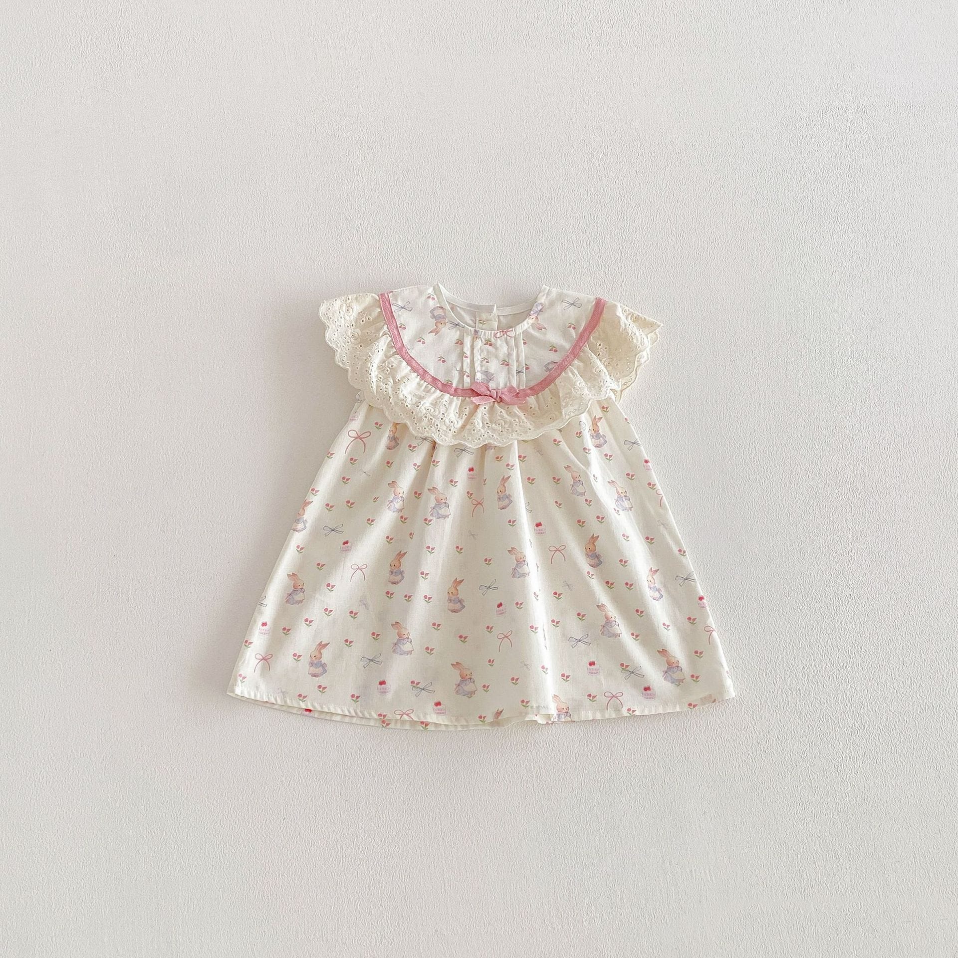 Rabbit Floral Lace Collar Dress ウサギ 花柄 レース襟 ノースリーブ ワンピース【mh0012711】 Pink / 80cm angou ノースリーブワンピース