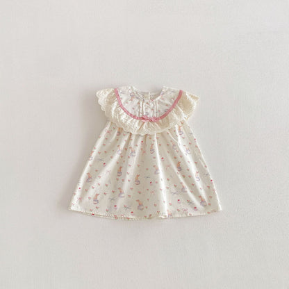 Rabbit Floral Lace Collar Dress ウサギ 花柄 レース襟 ノースリーブ ワンピース【mh0012711】 Pink / 80cm angou ノースリーブワンピース