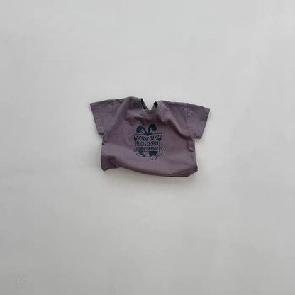 うさぎ柄の綿半袖Tシャツ くすみパープル