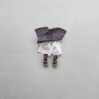 うさぎ柄の綿半袖Tシャツ ダークブラウン