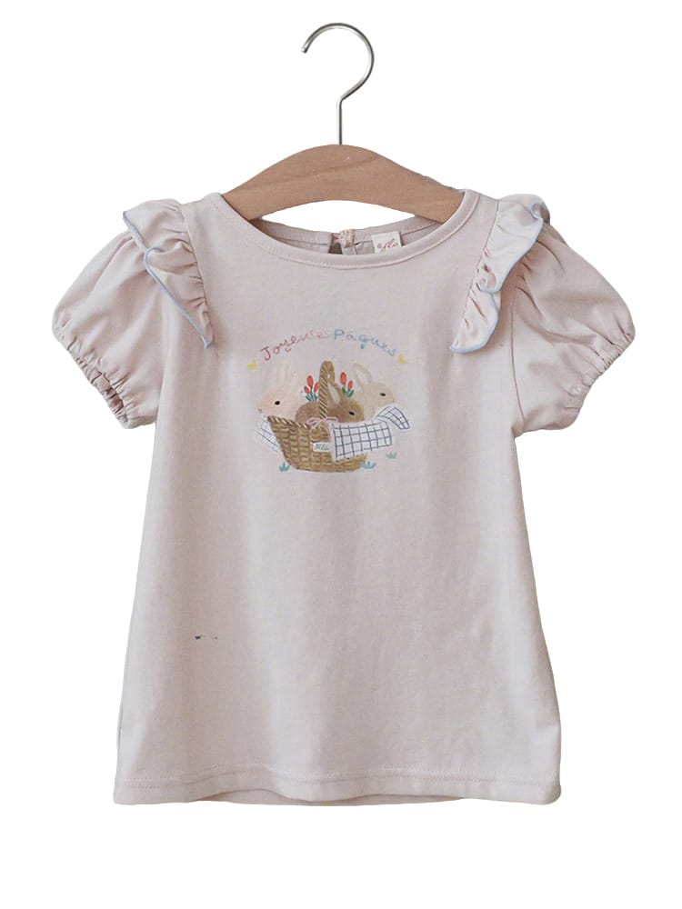 Rabbit Graphic Tee ラビットプリント フリルTシャツ【mh0012982】 Strawberry Coral 半袖Tシャツ