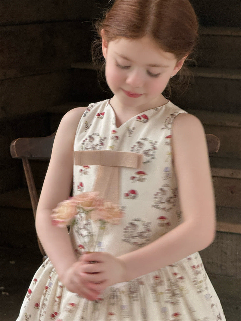 Rabbit Mushroom V-neck Cotton Dress うさぎ きのこ Vネック ノースリーブワンピース【mh0012421】 Chengle
