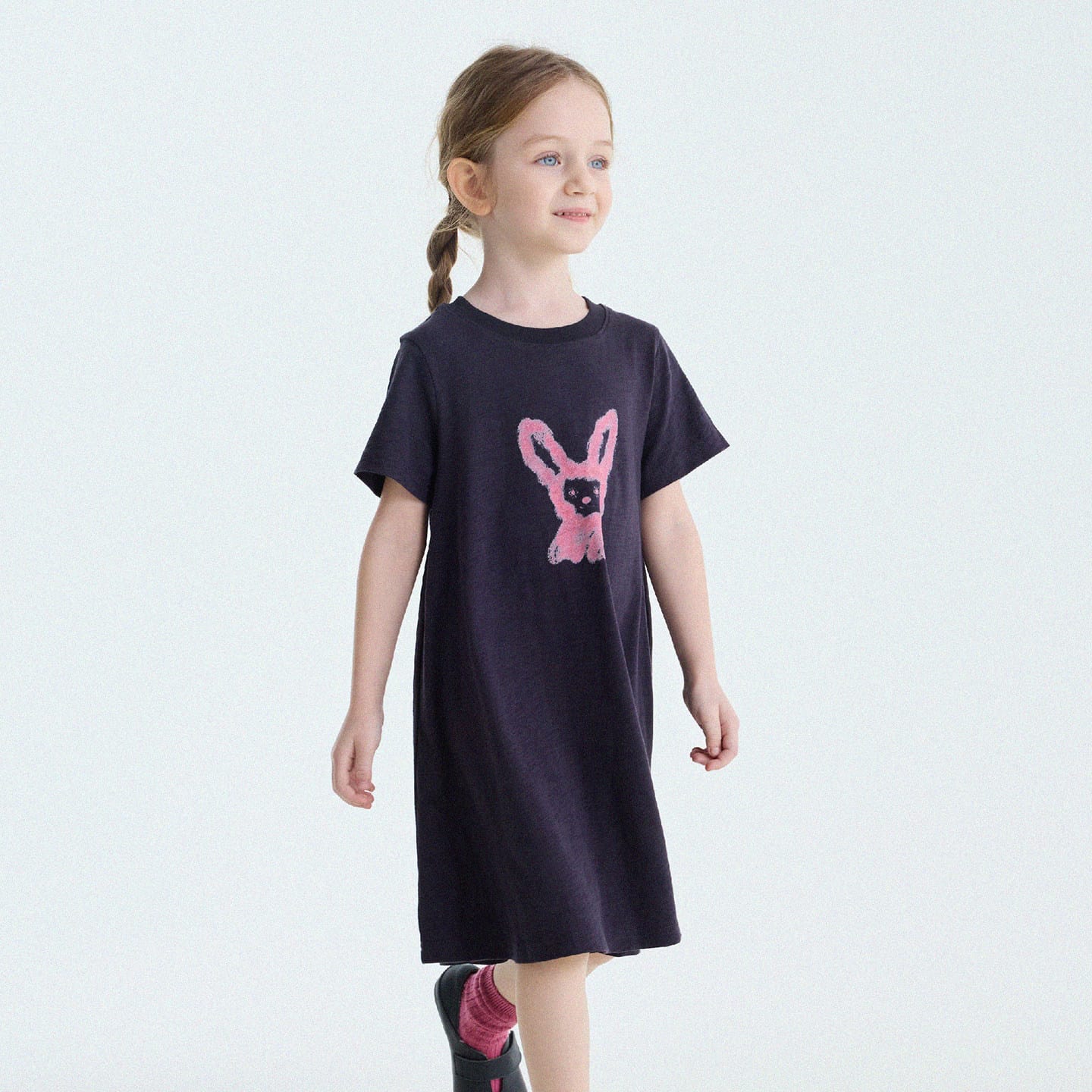 Rabbit Print A-line T-shirt Dress Aライン 半袖ワンピース【mh0013189】 Dark Blue / 90cm yunerma 半袖ワンピース