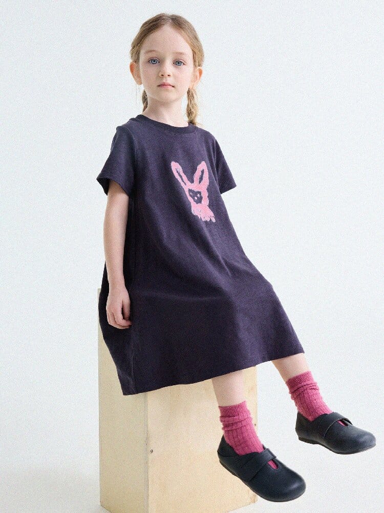 Rabbit Print A-line T-shirt Dress Aライン 半袖ワンピース【mh0013189】 yunerma 半袖ワンピース