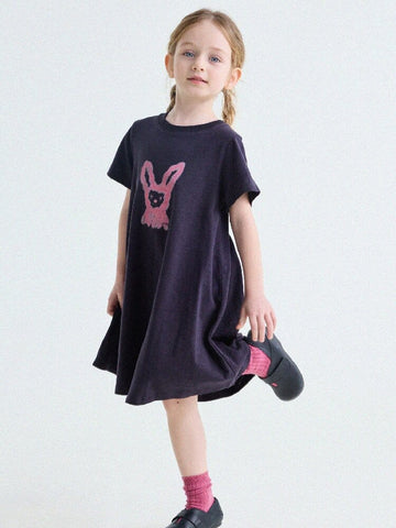 Rabbit Print A-line T-shirt Dress Aライン 半袖ワンピース【mh0013189】 yunerma 半袖ワンピース