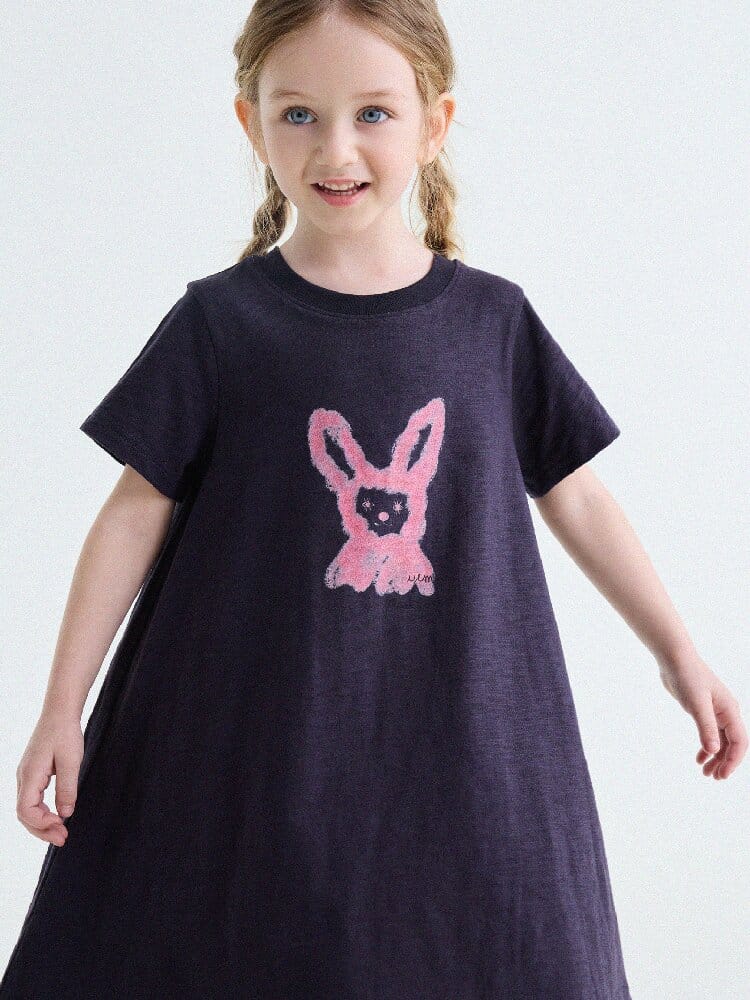 Rabbit Print A-line T-shirt Dress Aライン 半袖ワンピース【mh0013189】 yunerma 半袖ワンピース