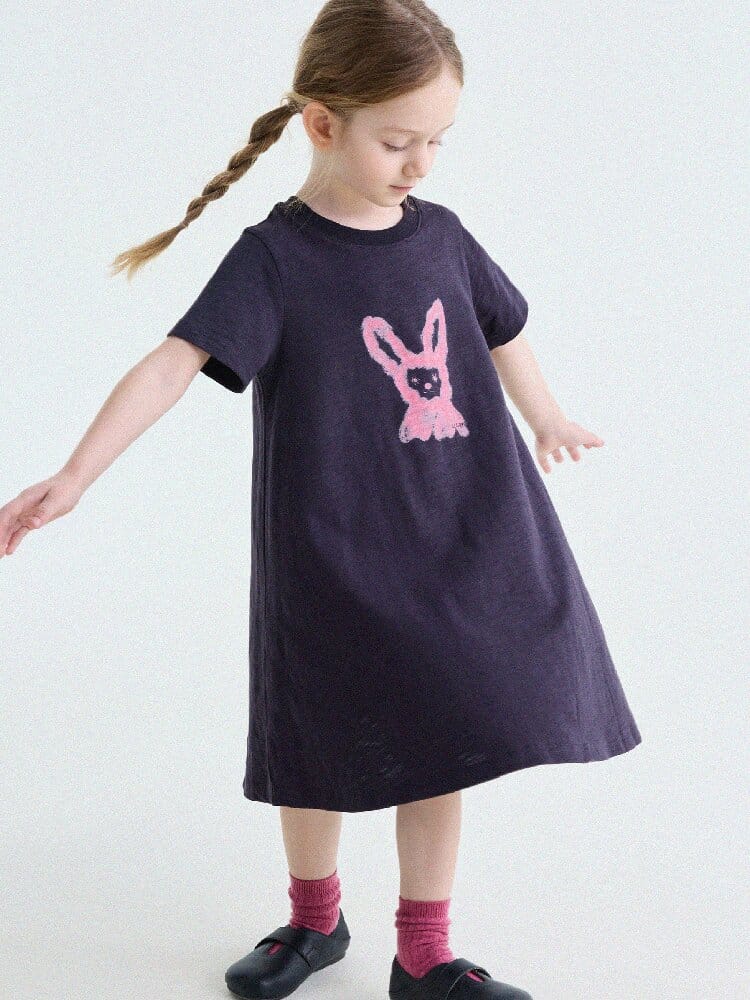 Rabbit Print A-line T-shirt Dress Aライン 半袖ワンピース【mh0013189】 yunerma 半袖ワンピース