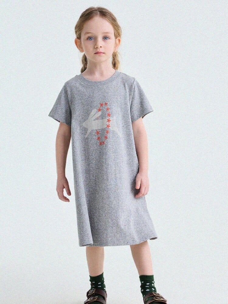 Rabbit Print A-line T-shirt Dress Aライン 半袖ワンピース【mh0013189】 yunerma 半袖ワンピース