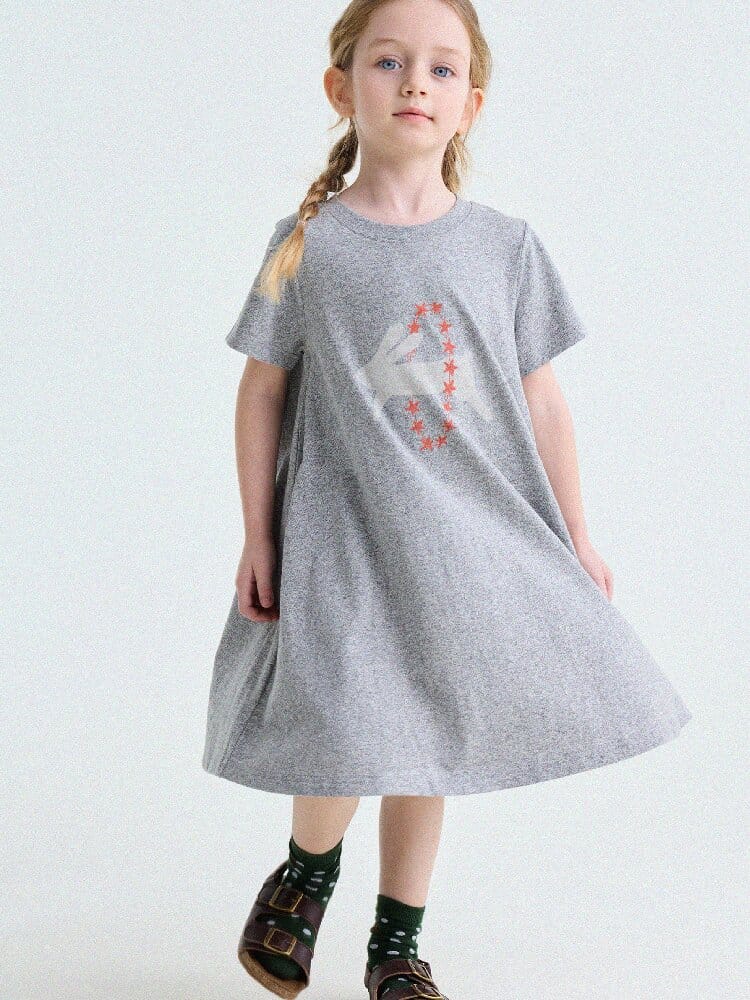 Rabbit Print A-line T-shirt Dress Aライン 半袖ワンピース【mh0013189】 yunerma 半袖ワンピース