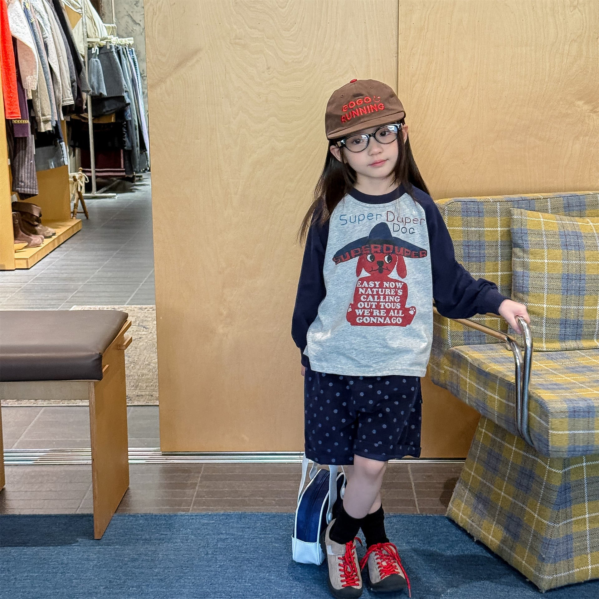 Raglan Dog Printed Sweatshirt ラグラン プリント スウェットシャツ【mh0012441】 ADbaby 長袖Tシャツ