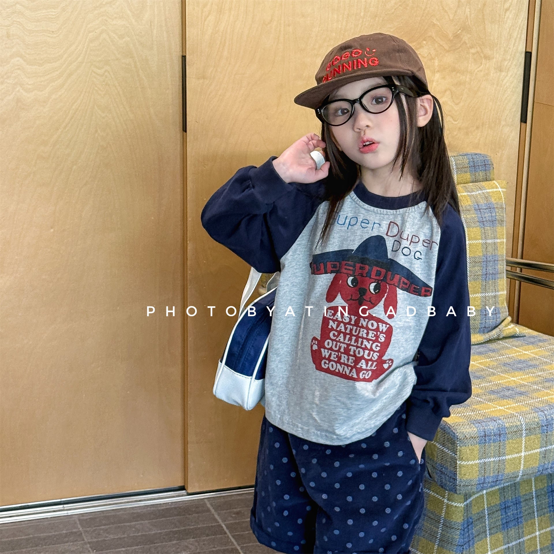 Raglan Dog Printed Sweatshirt ラグラン プリント スウェットシャツ【mh0012441】 ADbaby 長袖Tシャツ