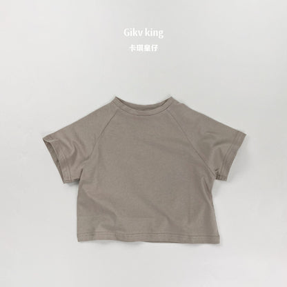 ラグラン袖クルーネック無地半袖Tシャツ（ライトグレー）