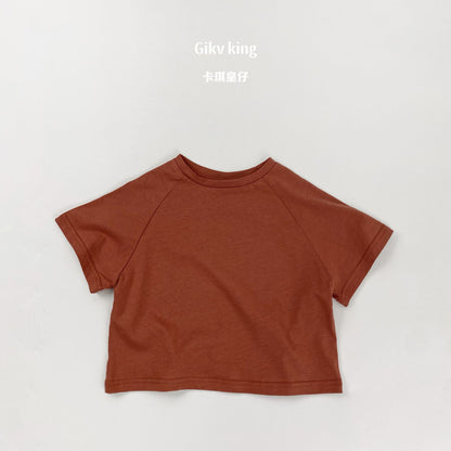 ラグラン袖クルーネック無地半袖Tシャツ（テラコッタ色）