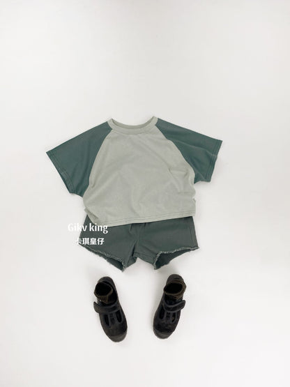 Raglan Sleeve Crewneck Top バイカラー シンプル 半袖Tシャツ【mh0012833】 Gikv king 半袖Tシャツ
