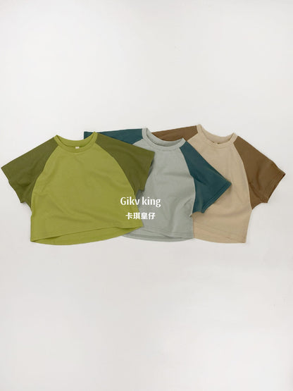 Raglan Sleeve Crewneck Top バイカラー シンプル 半袖Tシャツ【mh0012833】 Gikv king 半袖Tシャツ
