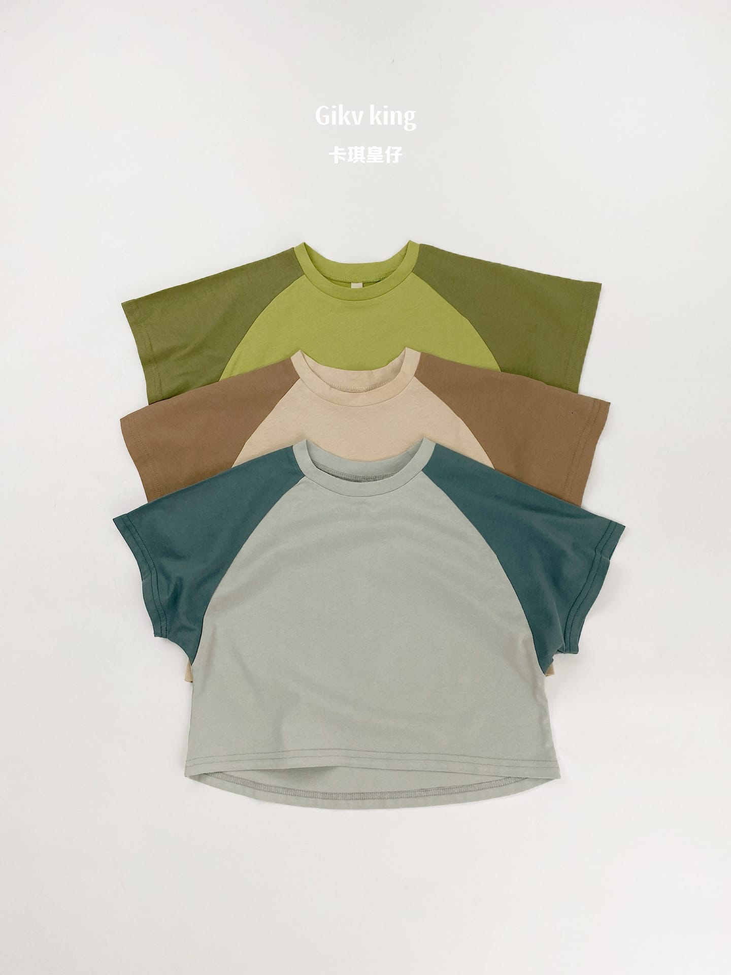 Raglan Sleeve Crewneck Top バイカラー シンプル 半袖Tシャツ【mh0012833】 Gikv king 半袖Tシャツ