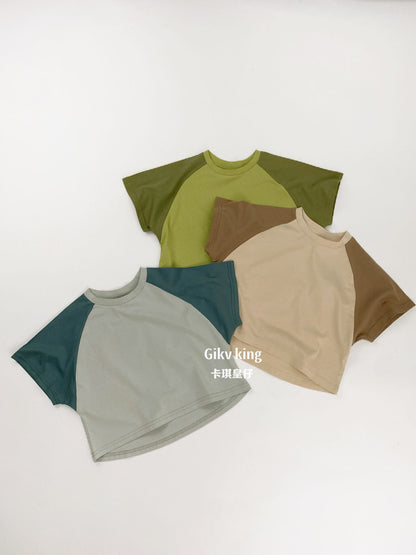 Raglan Sleeve Crewneck Top バイカラー シンプル 半袖Tシャツ【mh0012833】 Gikv king 半袖Tシャツ
