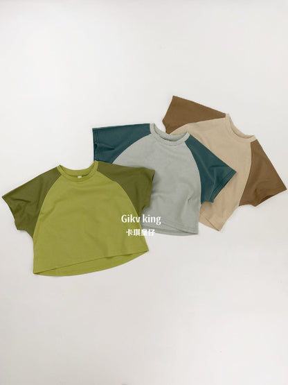 Raglan Sleeve Crewneck Top バイカラー シンプル 半袖Tシャツ【mh0012833】 Gikv king 半袖Tシャツ