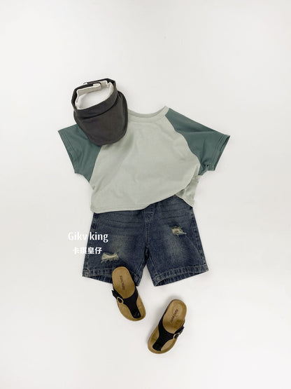 Raglan Sleeve Crewneck Top バイカラー シンプル 半袖Tシャツ【mh0012833】 Gikv king 半袖Tシャツ