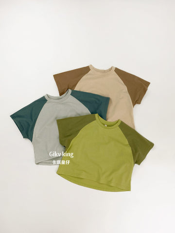 Raglan Sleeve Crewneck Top バイカラー シンプル 半袖Tシャツ【mh0012833】 Gikv king 半袖Tシャツ