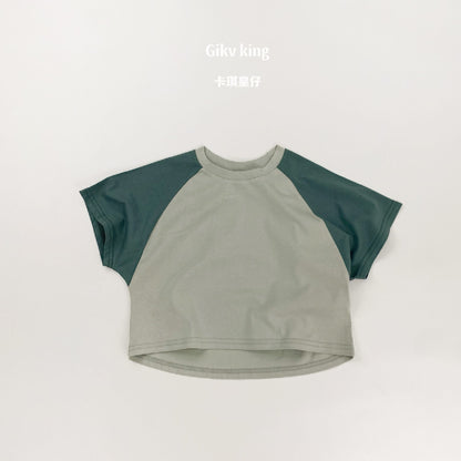 Raglan Sleeve Crewneck Top バイカラー シンプル 半袖Tシャツ【mh0012833】 Gray Blue / 80cm Gikv king 半袖Tシャツ