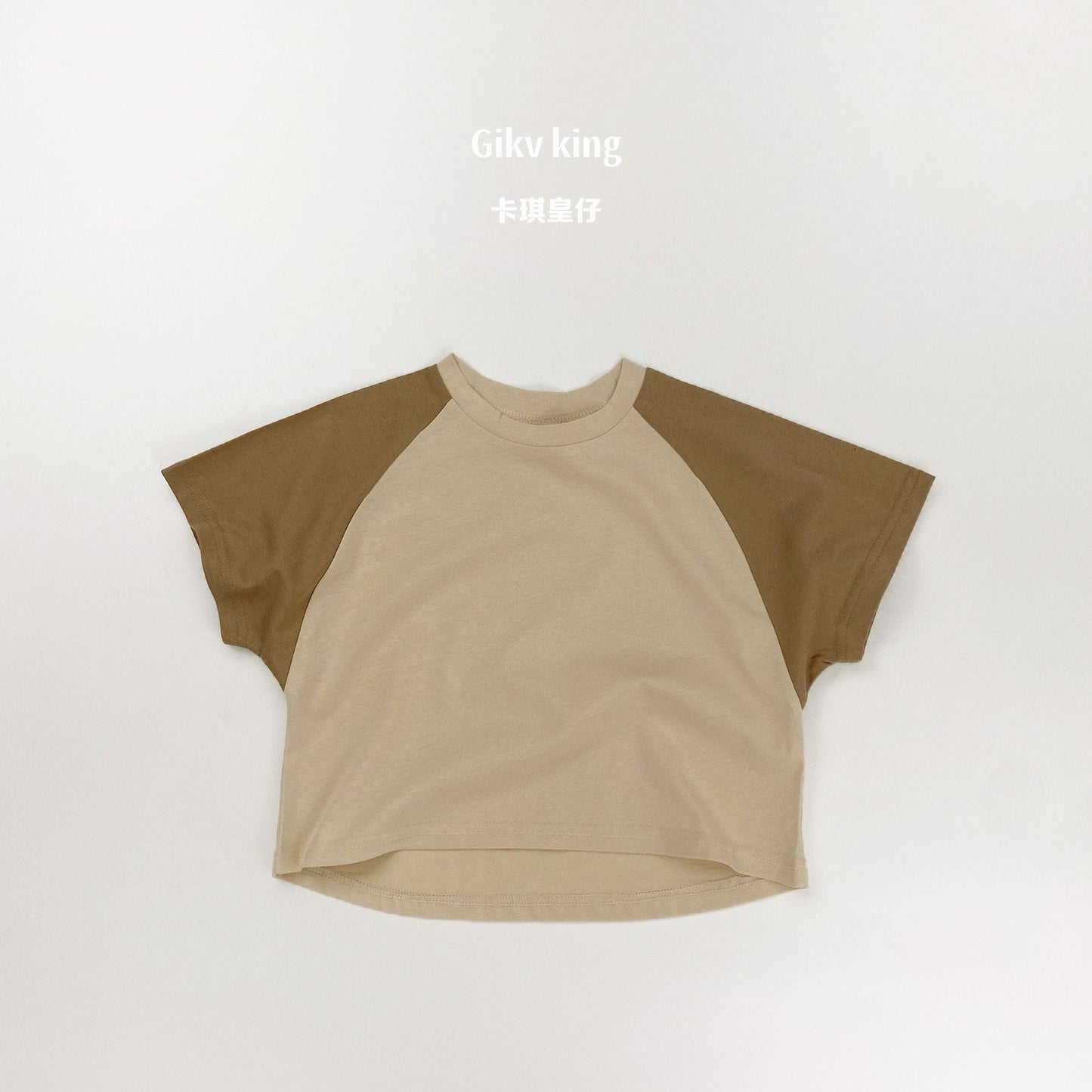 Raglan Sleeve Crewneck Top バイカラー シンプル 半袖Tシャツ【mh0012833】 Milk Tea / 80cm Gikv king 半袖Tシャツ