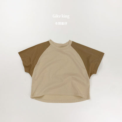 Raglan Sleeve Crewneck Top バイカラー シンプル 半袖Tシャツ【mh0012833】 Milk Tea / 80cm Gikv king 半袖Tシャツ
