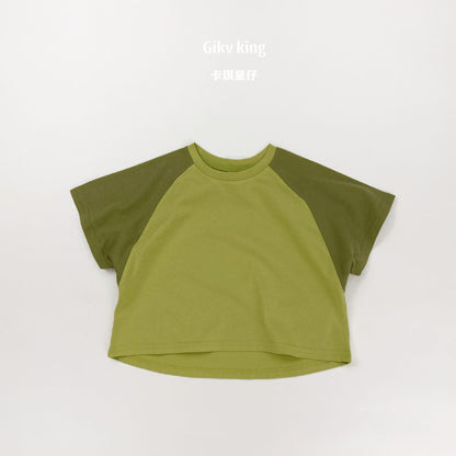 Raglan Sleeve Crewneck Top バイカラー シンプル 半袖Tシャツ【mh0012833】 Yellow Green / 80cm Gikv king 半袖Tシャツ
