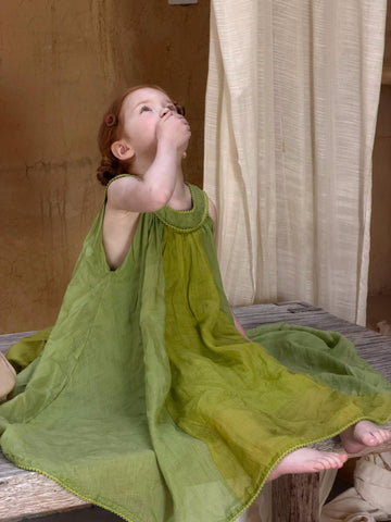 Ramie Sleeveless Dress ピコレース ノースリーブワンピース【mh0013056】 Green / 90cm Jianzidan ノースリーブワンピース