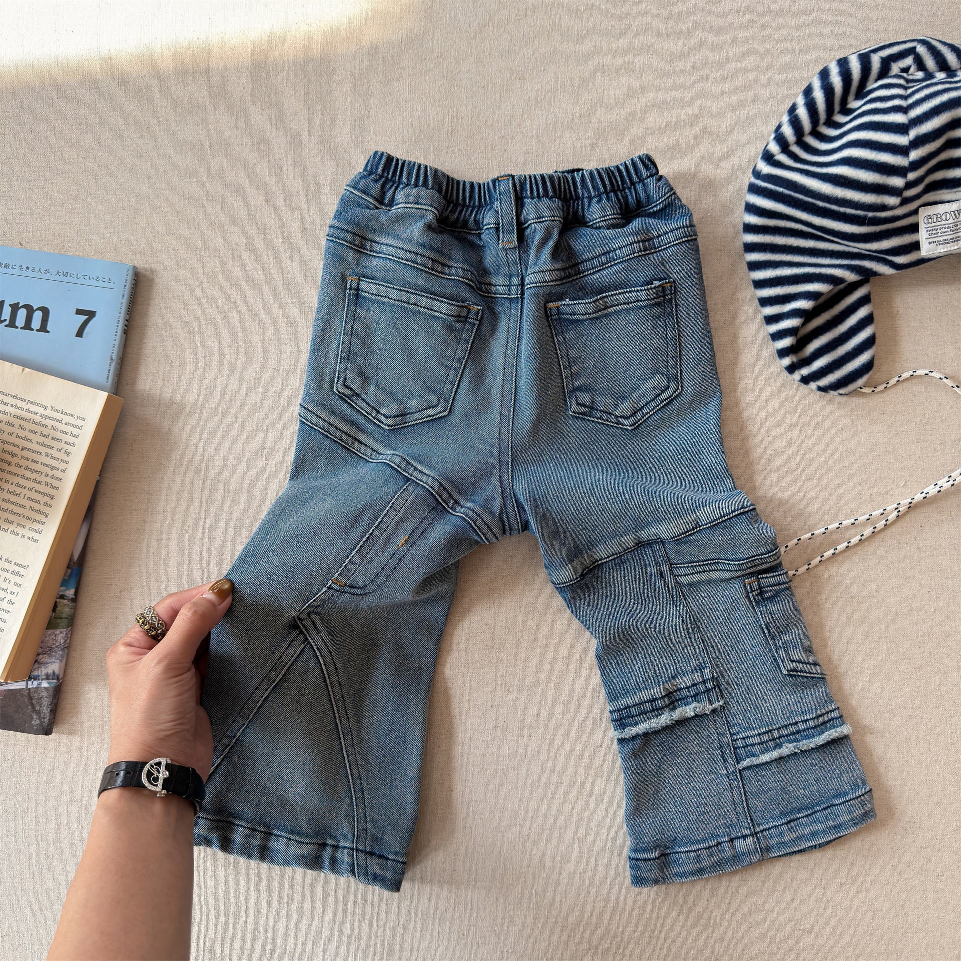 Raw Edge Stitch Denim パネル ステッチ デニムパンツ【mh0012470】 ADbaby デニムパンツ