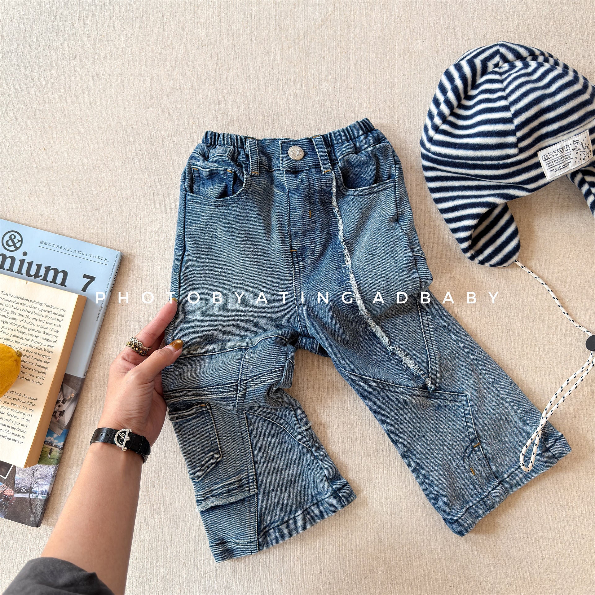 Raw Edge Stitch Denim パネル ステッチ デニムパンツ【mh0012470】 ADbaby デニムパンツ